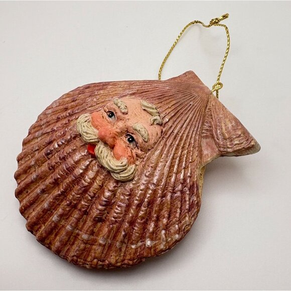 Vintage Santa Face Faux Clam Shell Christmas Tree Ornament Midwest Beach Coastal - Picture 4 of 6